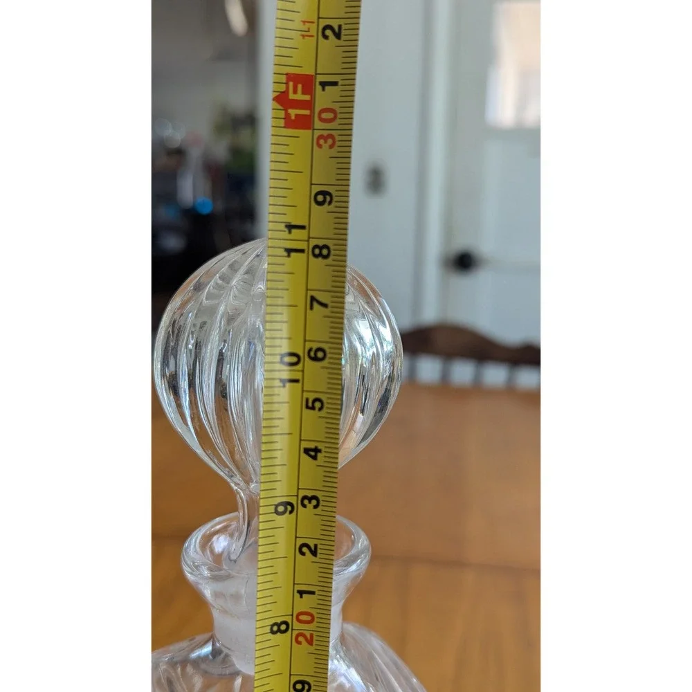 Vintage Clear Cut Crystal Square Decanter with Ribbed Stopper Starburst Pattern